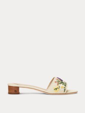 Ralph Lauren Fay Floral-Embroidered Canvas Sandals Slides 7.5M NEW